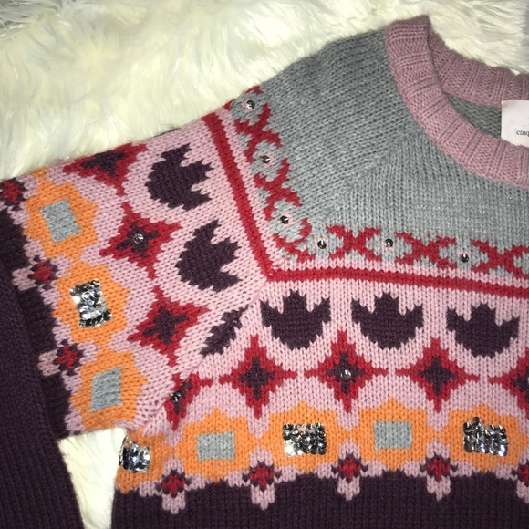 Cinq a Sept Gianni Fair Isle Sequin Sweater Wool L - Picture 5 of 8